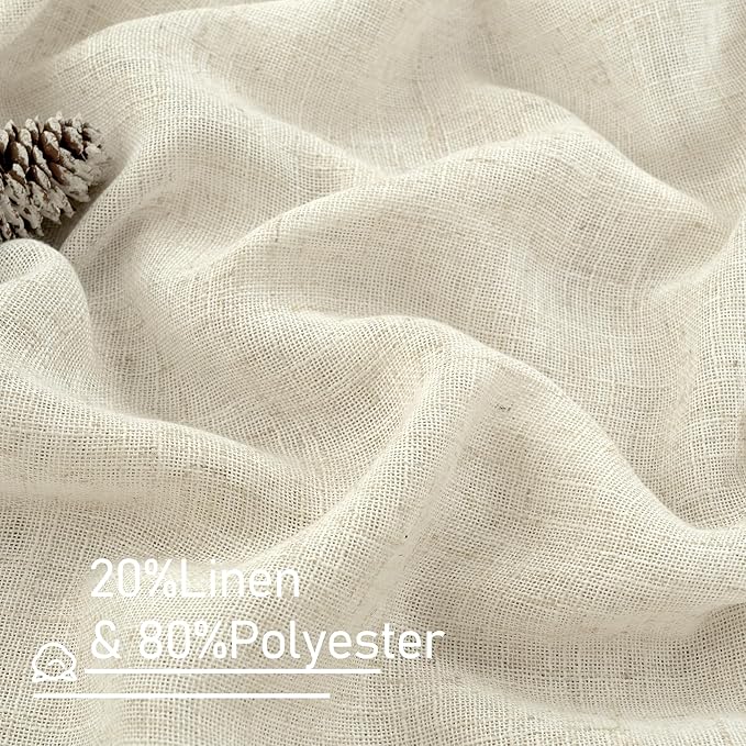 LAMIT Cream Linen Curtains 90 Inch Long 2 Panels Set for Bedroom Living Room, Soft Thick Bronze Grommet Window Drapes Semi Sheer Light Filtering Panels Farmhouse, 52 x 90 Inch, Cream Ivory