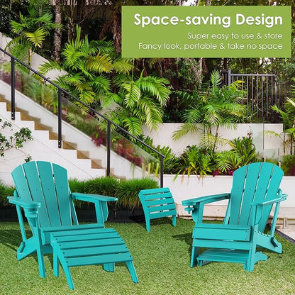 GREENVINES Adirondack-Ottoman | Set of 2 | HDPE Plastic | Outdoor Footrest | All Weather | Foot Rest | Foot Stool | Aqua | for Adirondack Chair | for Patio Backyard Pool