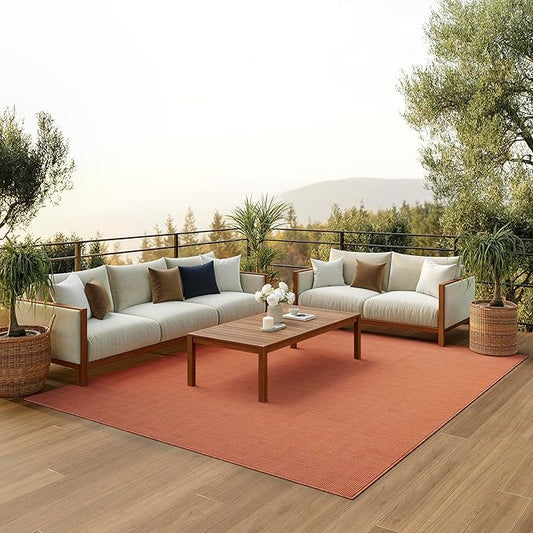 Nourison Positano Indoor/Outdoor Terracotta 9' x 12' Area Rug, Easy- Cleaning, Non Shedding, Bed Room, Living Room, Dining Room, Backyard, Deck, Patio (9x12)