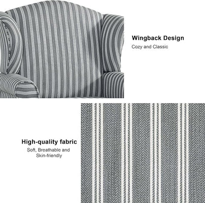 Accent Chair, High Back Upholstered Armchair with High Resilience Sponge & Wood Legs, Mid-Century Modern Comfy Single Sofa Reading Chairs for Living Room, Bedroom (Stripe Grey, Set of 1)