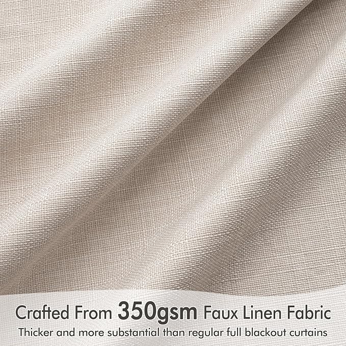 MIULEE 100% Blackout Curtains 120 Inch Long 2 Panels Set for Bedroom, Thick Luxury Faux Linen Black Out Curtain Room Darkening Back Tab Pleat Window Textured Drapes with Hooks for Living Room, Beige