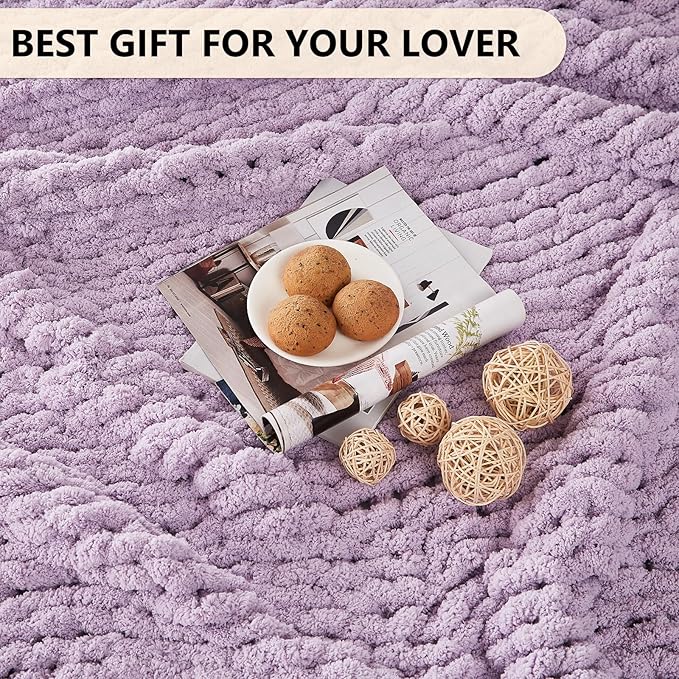 L'AGRATY Chunky Knit Blanket Throw - Soft Chenille Yarn Throw Blanket 40x50： Handmade Thick Cable Knit Crochet Blanke - Large Knit Blanket Chunky Rope Knot Throw Blanket for Couch Sofa Bed Home Decor