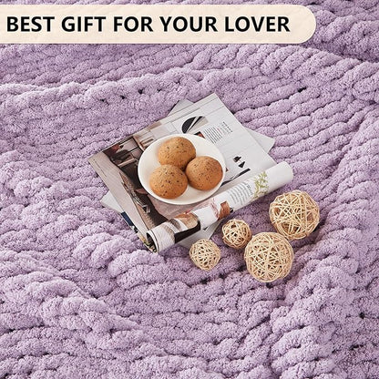 L'AGRATY Chunky Knit Blanket Throw - Soft Chenille Yarn Throw Blanket 40x50： Handmade Thick Cable Knit Crochet Blanke - Large Knit Blanket Chunky Rope Knot Throw Blanket for Couch Sofa Bed Home Decor