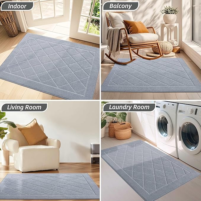 BEQHAUSE Dirt Trapper Door Mat 32" x 48", Doormat Non-Slip Entryway Rugs Washable, Dog Door Mat Stain Resistant and Absorbent Welcome Floor Mat for Front Back Door, Muddy Wet Shoes & Paws, Grey