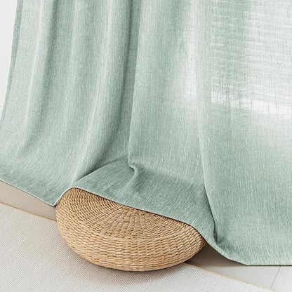 MYSKY HOME 95 Inch Curtains Farmhouse Light Filtering Privacy Curtain Drapes for Patio Door Living Room, Linen Look Texture Fabric Bohemian Draperies Soft Touch Back Tab, 50x95, Aqua, 2 Panels