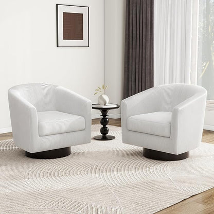 Swivel Barrel Accent Chair, Modern Round Corduroy Fabric Arm Chair for Living Room, Bedroom, Comfy Club Reading Chairs for Adults (Corduroy Beige, Set of 2)