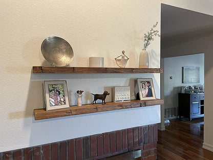 joelsantiques 48 Inch Wooden Floating Shelves for Wall - 48x9x2 in - Made of Natural Wood - Long Heavy Duty Rustic Wall Shelves for Bedroom - Perfect for Living Room, Kitchen - Medium Brown