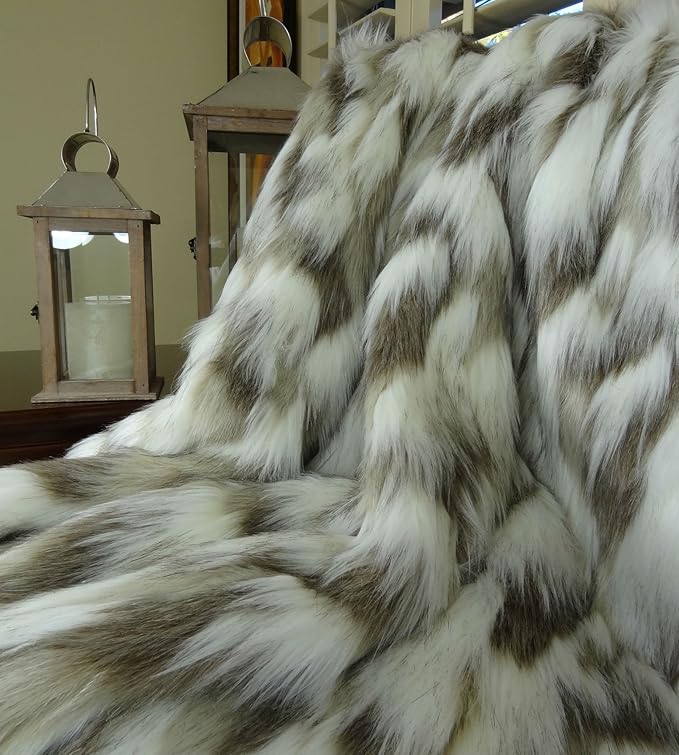 Ivory Beige Luxury Faux Fur Throw Blanket - Tibet Fox Fur - 90W x 90L