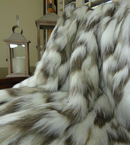 Ivory Beige Luxury Faux Fur Throw Blanket - Tibet Fox Fur - 90W x 90L