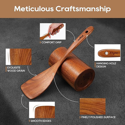 Teak Kitchen Utensils Set, 5 Piece Premium Wooden Cooking Utensils Set, Non-Stick Heat-Resistant Wooden Spoons for Cooking, New Apartment Essentials