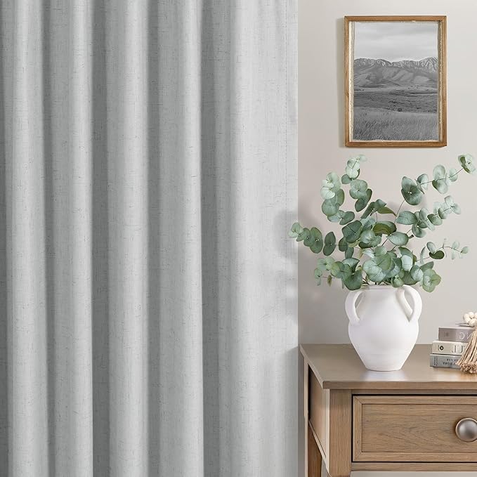 Light Grey Linen Blackout Curtains 90 Inches Long 2 Panel for Living Room Kid Heat Blocking Insulated Thermal Floor Length Drape for Bedroom Window Solid Fabric Thick Cotton Look Modern Farmhouse Gray
