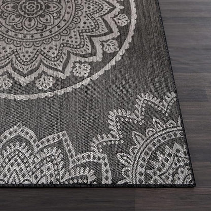 CAMILSON Outdoor Rug 6x9 Modern Area Rugs for Indoor and Outdoor Patios and Porches - Waterproof Washable Non-Shedding Easy-to-Clean Outside Carpet (6 x 9, Medallion - Dark Grey/Light Grey)
