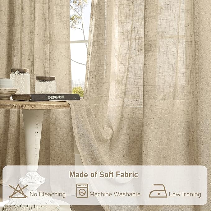LAMIT Linen Curtains 84 Inches Long for Living Room, Bronze Grommet Linen Light Filtering Window Treatments Semi Sheer Burlap Drapes for Bedroom,2 Panels Set 60 x 84 Inch, Brown