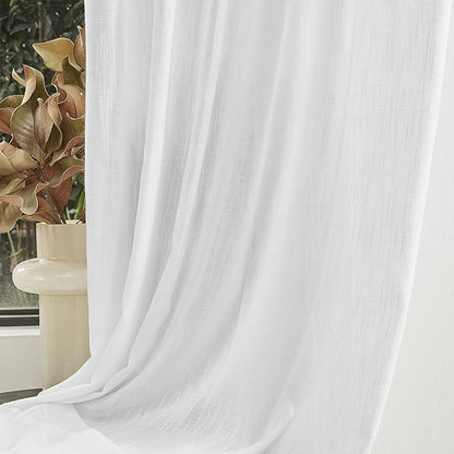 MYSKY HOME Short Curtains for Small Kitchen Windows 45 inches Length, Linen Look Curtain Drapes Cotton Polyester Blend, Soft Fabric Light Filtering Privacy Protect, 50 x 45 inches, White, 2 PCs