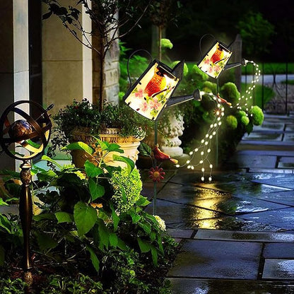 Garden Solar Lights Outdoor, Metal Watering Can Garden Stake Lights Cardinal Bird Decor Glass Art for Walkway, Pathway, Yard, Lawn