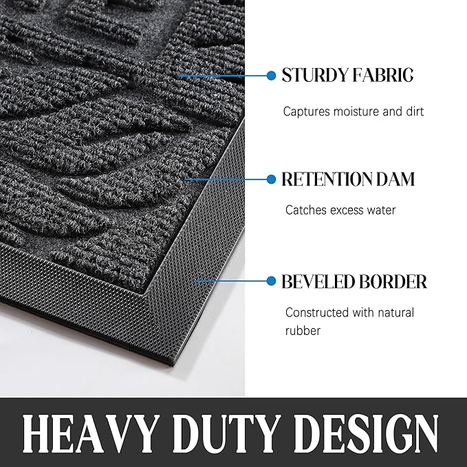 Yimobra Welcome Door Mat Outdoor Indoor, Non Slip Front Doormats, Heavy Duty Rubber Backing, Low-Profile Entrance Mat, Absorbent Resist Dirt, Easy Clean Patio Garage Floor Mats, 29.5 x 17, Grey