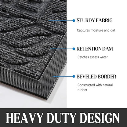Yimobra Door Mat Indoor Outdoor Entrance, Non Slip Welcome Front Doormats, Heavy Duty Rubber Backing, Stain and Fade Resistant, Low Profile, Easy Clean Patio Garage Floor Mats, 47 x 32, Grey