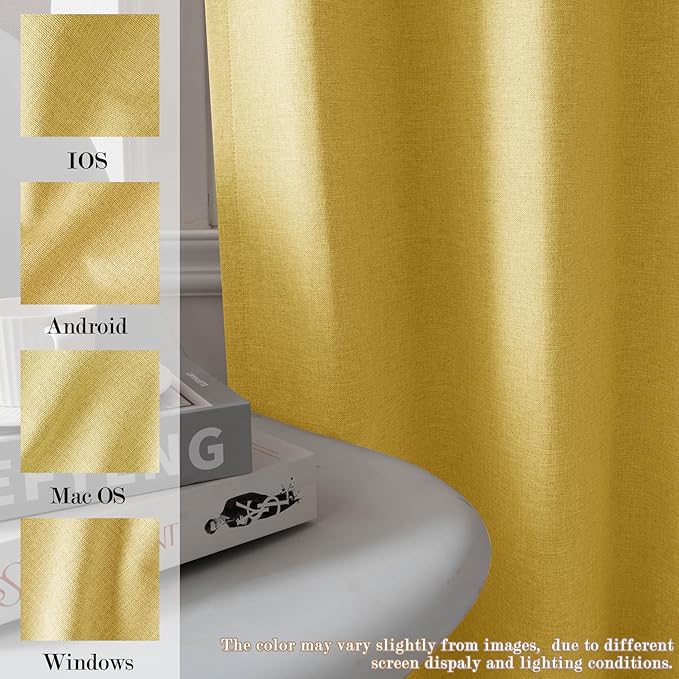 100" W x 96" L Faux Linen Room Divider Curtains, Full Blackout Pinch Pleated Drapes for Traverse Rod, Bedroom Divider Privacy Drapery with Hooks for Ceiling Track, 1 Panel, Yellow