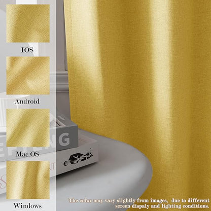 Extra Wide 100% Blackout Linen Textured Curtains - Room Dividers, W200 x L84 (1 Panel), Pinch Pleat Drapes for Living Room, Full Light Block Out Drapery for Sliding Door, Yellow