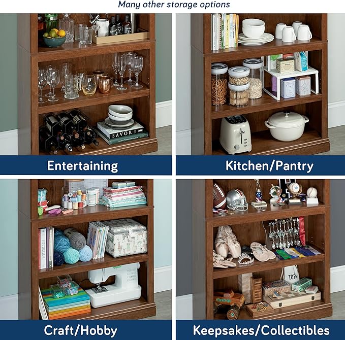 Sauder Miscellaneous Storage 5 Split Bookcase/Book Shelf, L: 35.28" x W: 13.23" x H: 69.76", Oiled Oak finish