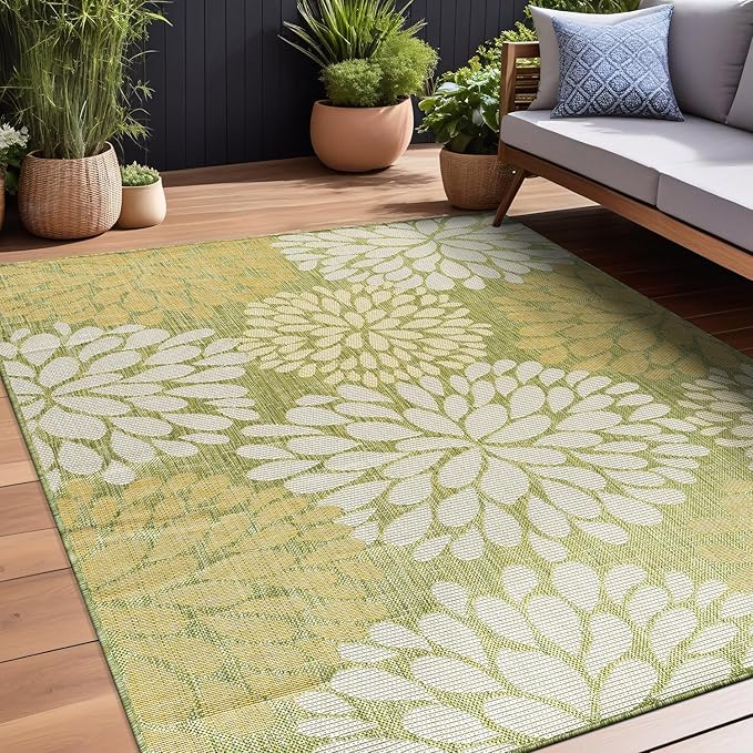 Beverly Rug Outdoor Rug 5x7 Modern Exotic Tropical Leaf Area Rugs for Indoor and Outdoor Patio Deck Porch Garden Water Resistant Washable Outside Carpet (5 x 7 Green)