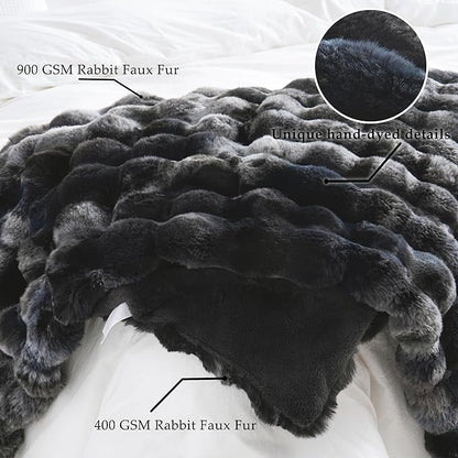 BENVWE Fluffy Faux Fur Throw Blanket for Couch, Soft Plush Thick Cozy Fuzzy Luxury Minky Bubble Blanket for Home Living Room Decor Gift for Women, Tie-dye Grey, 60" x 80", 1100GSM