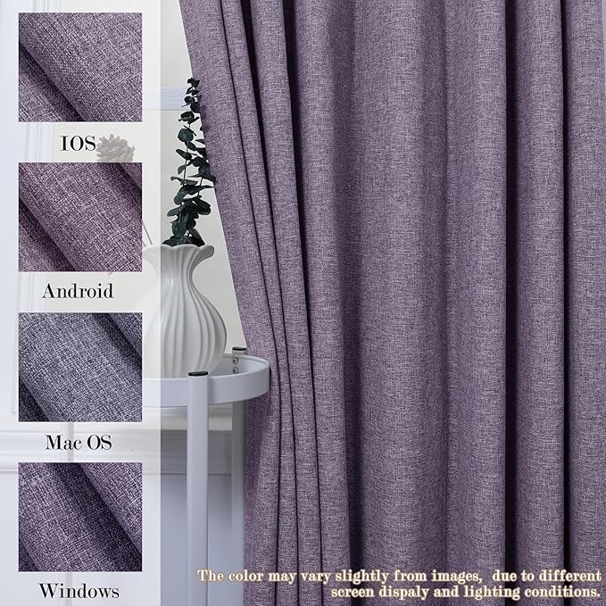 70" W x 108" L Faux Linen Room Divider Curtains, Full Blackout Pinch Pleated Drapes for Traverse Rod, Bedroom Divider Privacy Drapery with Hooks for Ceiling Track, 1 Panel, Violet