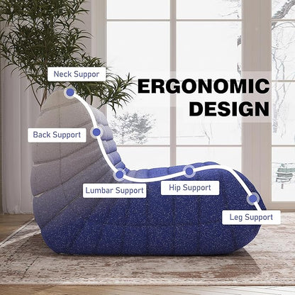 Bean Bag Chair, Loveseat Fireside Chair Bean Bag Sofa Large Bean Bag Chair for Adults, 2 Seater Bean Bag Chairs for Teens with High Density Comfortable Foam, Bean Bag for Living Room (Blue&White)