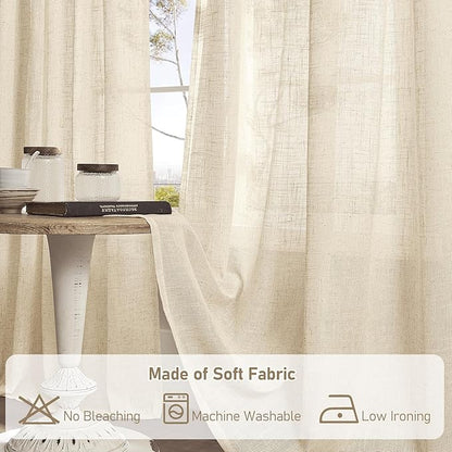 LAMIT Light Filtering 63 inch Length Sheer Curtains, Soft Semi Sheer Linen Textured Bronze Grommet Neutral Boho Drapes for Living Room/Bedroom, 2 Panels Set, 52 x 63 Inch, Linen