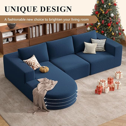 Modular Sectional Sofa with L-Shape Chaise,Cloud Sectional Modern Sleeper Couch with Deep Seat,Sponge Compression Sofas No Assembly Required (Blue-Corduroy Fabric) 1PCS