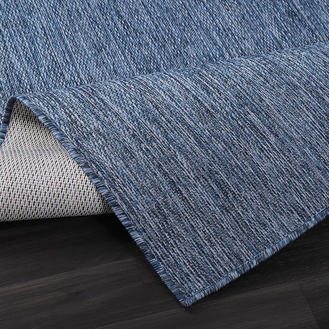 Washable Indoor Outdoor Rug 8x10 Weather Resistant Area Rugs Modern Solid for Porch Deck Balcony Backyard Patio Outside Carpet (8 X 10 Azure Blue)
