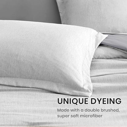 Monbix Queen Comforter Set - 7 Pieces Cationic Dyeing Light Grey Bed in a Bag Queen Bedding Sets with Comforter, Sheets, Pillowcases & Shams, Reversible Bedding Comforters Sets