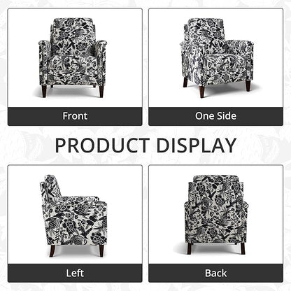 Floral Accent Chair Set of 2, High Back Upholstered Armchair with Solid Wooden Legs, Padded Armrest and Removable Comfortable Cushioned Seat Single Sofa for Living Room, Bedroom, Black