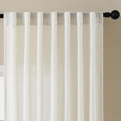 Joydeco Linen Curtains for Bedroom 63 Inch Length 2 Panels Set,37 Inch Wide Light Filtering Curtains for Living Room, Off-White Curtains with Back Tab & Rod Pockets (37x63 inch, Off-White)
