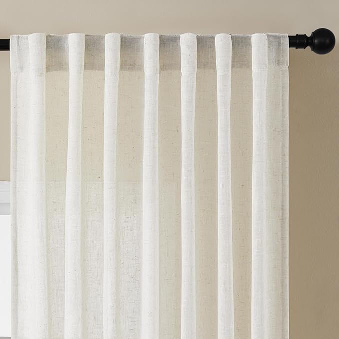 Joydeco Light Filtering Curtains 90 Inch Length for Bedroom, Linen Curtains 90 Inch Length 2 Panels Set for Living Room，White Semi Sheer Drapes 90 Inches Long with Rod Pockets