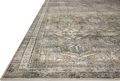 Loloi Layla Collection LAY-13 Antique/Moss 9'-0" x 12'-0" .13" Thick Area Rug, Soft, Durable, Vintage Inspired, Distressed, Low Pile, Non-Shedding, Easy Clean, Printed, Living Room Rug