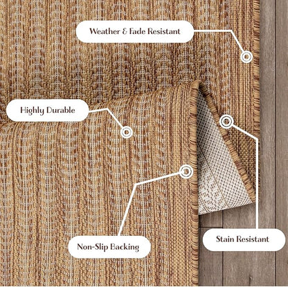 Adiva Rugs Outdoor Indoor Area Rug, Weather Resistant, Easy to Clean, Stain Resistant Floor Mat for Dining Room, Backyard, Deck, Patio (Wooden, 2' x 3')