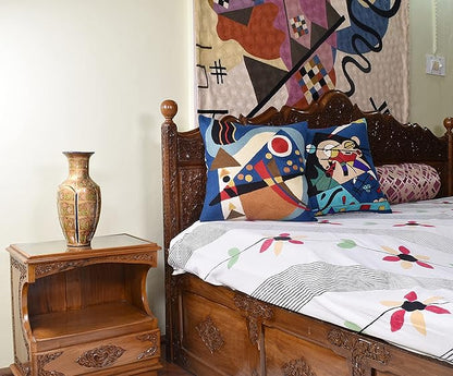 Kandinsky Blue Abstract Pillow Cover | Modern Outdoor Cushions | Mid Century Chair Cushions | Handmade Wool Size 18x18