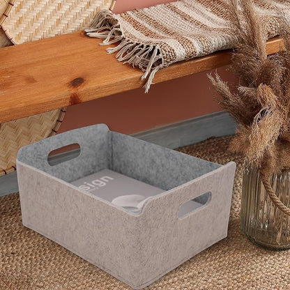 Welaxy Storage Baskets Collapsible Felt Storage bin Foldable Shelf Drawers Organizers for Kids Pet Toys magazine Books Clothes Closet Cabinet decluttering (Oatmeal +Gray)