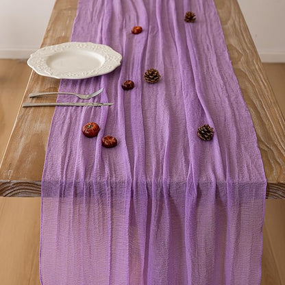3pcs Lilac Gauze Rustic Cheesecloth Table Runner 120 Inch 10 FT for Wedding Baby Shower Bridal Shower Birthday Engagement Garden Outdoor Party Long Sheer Boho Decorations
