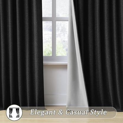 RAIN CITY Extra Wide Blackout Curtains 70 x 102 Inch Long, Linen Blend Black Out Pleated Curtains 2 Panels Set, Back Tab Pocket Textured Curtain for Home Office Patio Sliding Glass Door