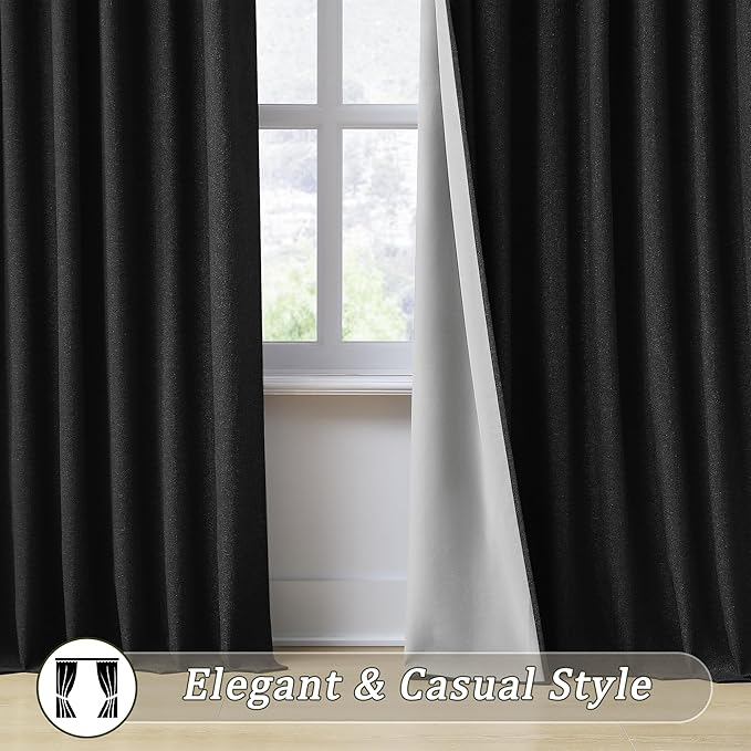 RAIN CITY Black Blackout Curtains 50 x 120-inches Long 2 Panels,100 Inch Wide Total Modern Farmouse Thermal Insulated Energy Saving Window Drapery for Living Room