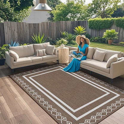 Outdoor Patio Rug, Outside Rectangular Carpet, Moroccan Geometric Rugs, Washable Large Indoor Outdoor Rug 6x9 Mats for RV, Picnic, Backyard, Deck, Balcony, Porch, Beach