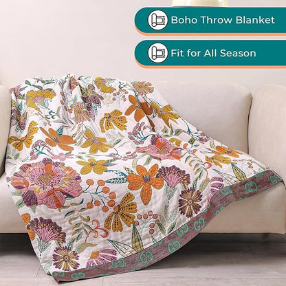 Cotton Throw Bed Blanket 90''x98'', Soft Lightweight Breathable Muslin Blanket for Couch, Bed, Travel, Picnics, All Season Gauze Blanket, Home Decor