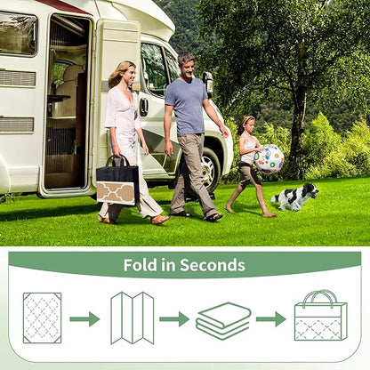 GENIMO 9' x 12' Outdoor Rug for Patio Clearance, Waterproof Indoor Outdoor Plastic Straw Rugs Carpet, Reversible Outside Area Rv Mat for Camping, Balcony Porch, Deck, Picnic, Beach (Brown & Beige)