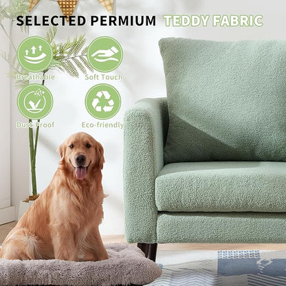 Barrel Accent Chair with Back Pillow, Large Teddy Upholstered Armchair with Solid Wood Legs Modern Reading Chairs for Living Room Bedroom