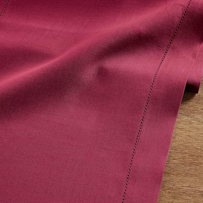Solino Home Linen Beet Table Runner 90 Inches Long - 100% Pure Linen Hemstitch 14 x 90 Inch Table Runner for Dining, Fall, Autumn, Thanksgiving - Classic Hemstitch