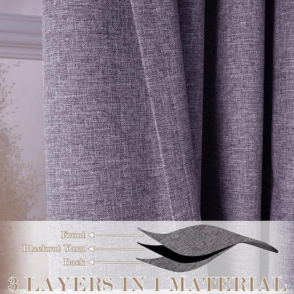 Full Blackout Privacy Curtains, 240 Inch Extra Wide Linen Blend Drapes, Pinch Pleat Window Drapery for Room Divider Storage/Space Room Separation, 1 Panel, W 240" x L 102", Violet