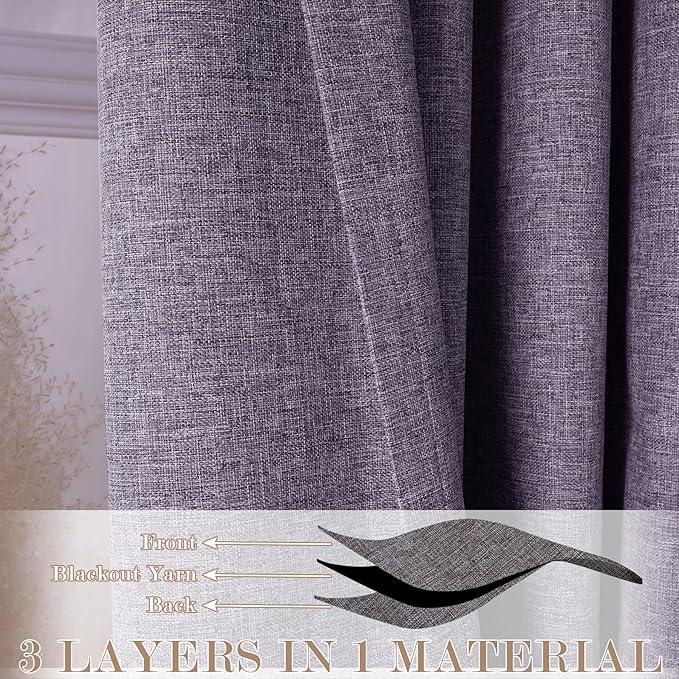 Full Blackout Privacy Curtains, 240 Inch Extra Wide Linen Blend Drapes, Pinch Pleat Window Drapery for Room Divider Storage/Space Room Separation, 1 Panel, W 240" x L 108", Violet