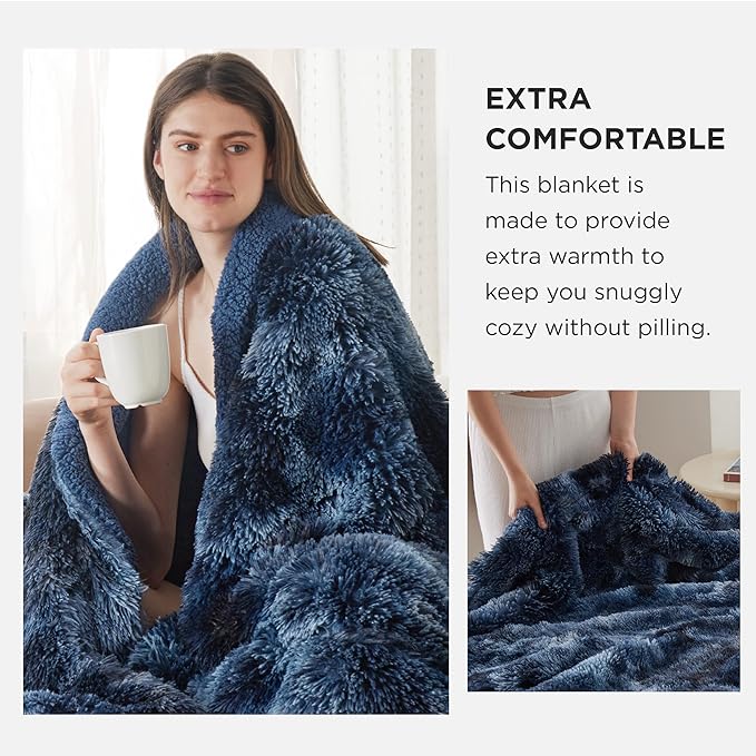 Bedsure GentleSoft Fluffy Tie Dye Navy Blue King Size Blanket for Bed, Thick Soft Sherpa Faux Fur Fleece Bedding Fuzzy Plush Winter Warm Large King Blanket, Cozy Blue Gifts for Men Women, 108x90